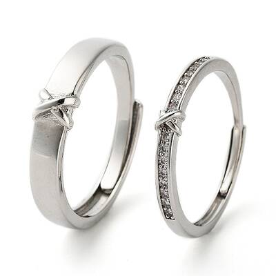 Valentine's Day Brass Pave Clear Cubic Zirconia Adjustable Couple Rings