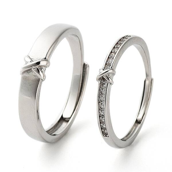 Valentine's Day Brass Pave Clear Cubic Zirconia Adjustable Couple Rings