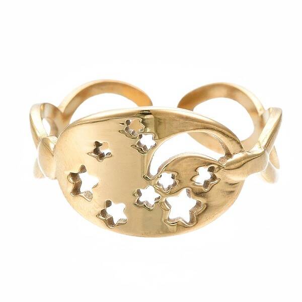 304 Stainless Steel Moon and Star Open Cuff Ring