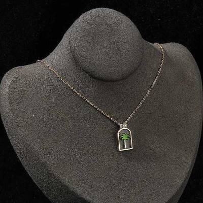 Arch with Coconut Tree Brass Enamel Pendant Necklaces