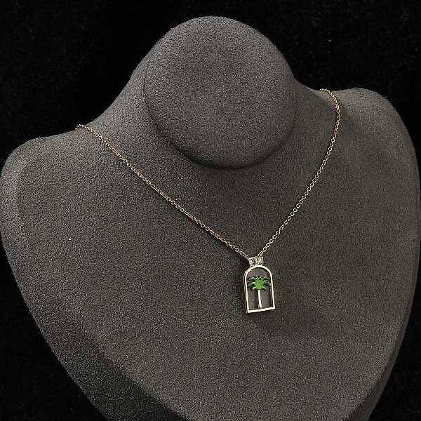 Arch with Coconut Tree Brass Enamel Pendant Necklaces