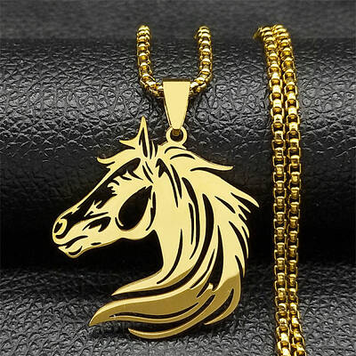 Horse Head 304 Stainless Steel Pendant Necklaces for Men Women