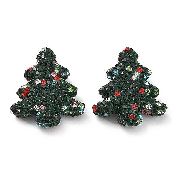 Christmas Tree Polymer Clay Rhinestone Beads