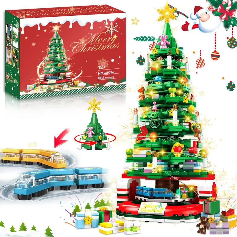 TOKMOC 2025 Classic rotatable Christmas Tree Building Block Set,Surprise Christmas Architecture Building Block,Christmas Gift...