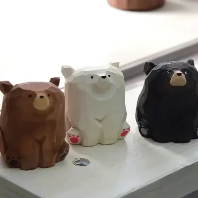 Wooden Bear Ornament, 1 Count Cute Bear Figurine, Desktop Decorations, Handmade Carved Bear Decoration Craft, Gift for Frien...