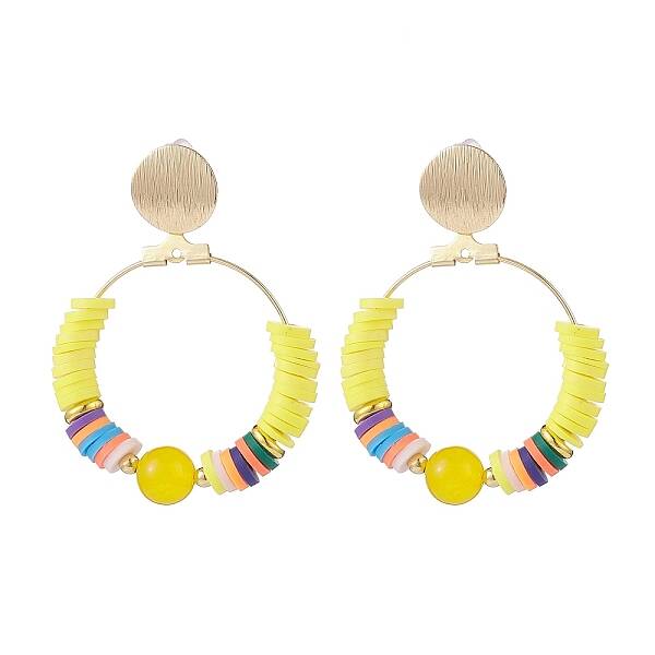 Natural Malaysia Jade & Polymer Clay Beaded Big Ring Dangle Stud Earrings