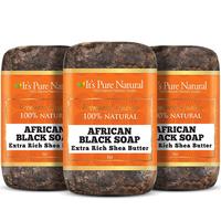 It's Pure Natural African Black Soap Bars with Extra Rich Shea Butter (Pack of 3) Organic Raw Soap for Face & Body Body