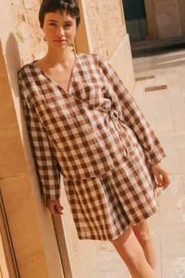ADELE top in Mocha Gingham | Size: M