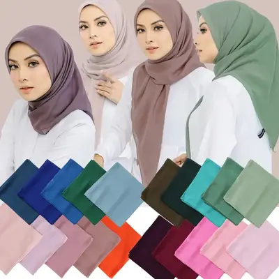 110X110CM Malaysia Square Chiffon Hijab Solid Muslim Head Scarf Ladies Plain Shawl and Wrap Headband Foulard Bawal Hijab