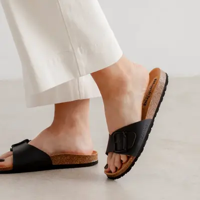 Cordoba Vegan Leather Slide Cork Sandal - Black | Select Size: 10 US (41EU) | Color: Black