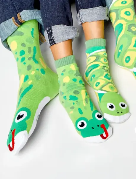 FROG & TURTLE MATCHY MISMATCHY SOCKS SET | 2nd Pair: ADULT SMALL | 1st Pair: KIDS LARGE