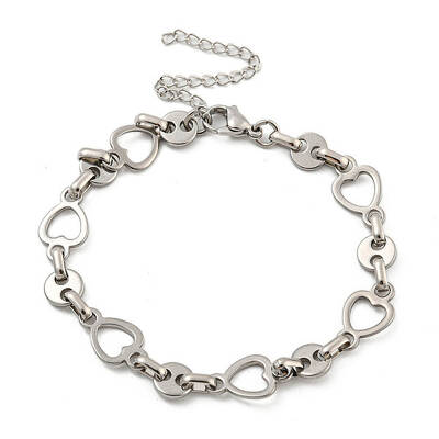 Non-Tarnish 304 Stainless Steel Heart Link Chains Bracelets for Men & Women