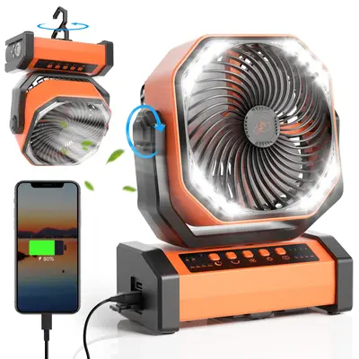 Desk Fan 20000mAh Camping Fan with LED Light, Auto-Oscillating Desk Fan with Remote & Hook, 4 Speeds USB Fan for Camp Travel,...