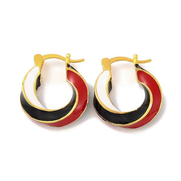 Brass & Enamel Twist Hoop Earrings for Women