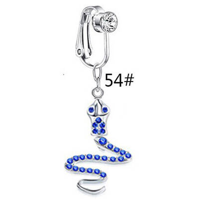 304 Stainless Steel Pave Medium Blue Cubic Zirconia Clip on Belly Rings