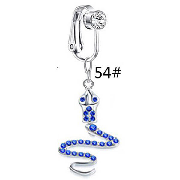 304 Stainless Steel Pave Medium Blue Cubic Zirconia Clip on Belly Rings