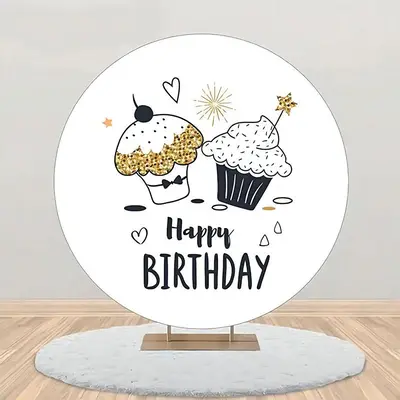 Cupcakes Heart Star Simple Round Birthday Backdrop - Aperturee