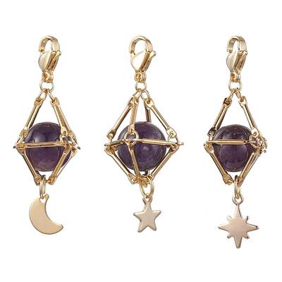 Natural Amethyst Brass Pendant Decorations