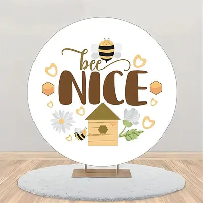 Bee Nice Flower Heart Circle Baby Shower Backdrop - Aperturee