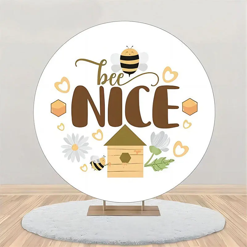 Bee Nice Flower Heart Circle Baby Shower Backdrop - Aperturee