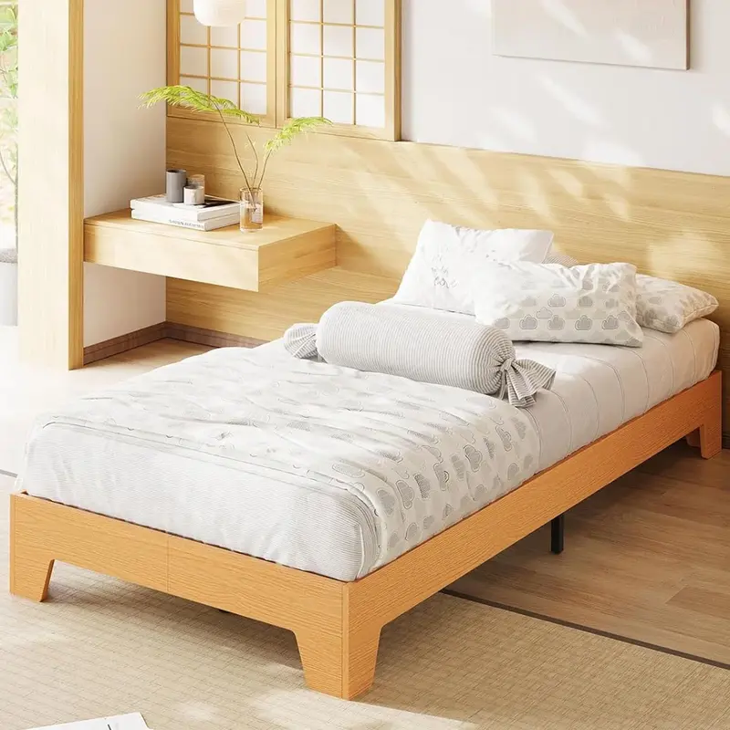 Garvee Twin Wooden Platform Bed Frame with Wood Slats, Noise-Free & Easy Assembly, Minimalist Design, Underbed Storage, No Bo...