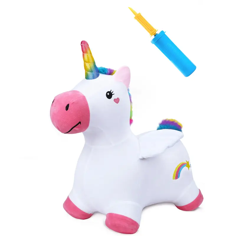 iPlay, iLearn Bouncy Pals Unicorn Horses, Toddler Girl Bouncing Animal Hopper, Inflatable Plush Hopping Toy, Outdoor Indoor R...