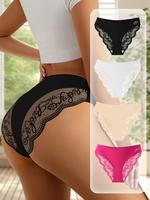 QUASTI 4Packs Mid-Rise Stretch Lace Sexy Women's Briefs, Contrast Lace Womenswear Sexy Breathable Comfort Female Underwear Th...