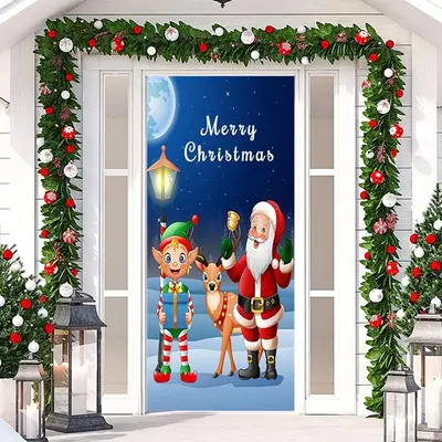Santa Claus Elk Elf Kits Moon Christmas Door Cover - Aperturee