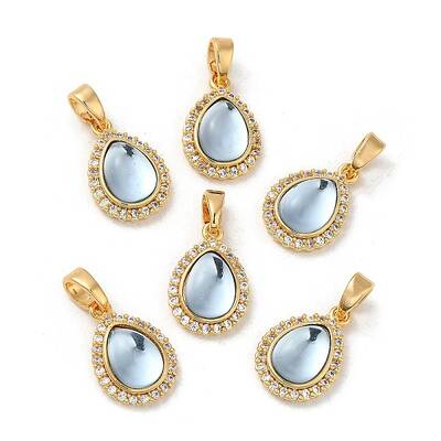 Brass Micro Pave Clear Cubic Zirconia Teardrop Charms