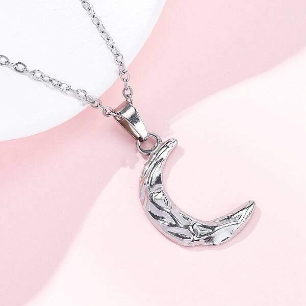 Texture Moon 304 Stainless Steel Pendant Necklaces