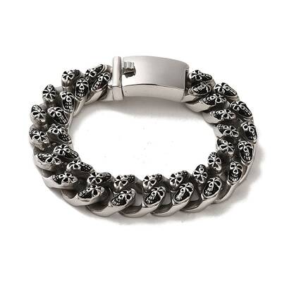 304 Stainless Steel Skull Cuban Link Chain Bracelets for Women Men