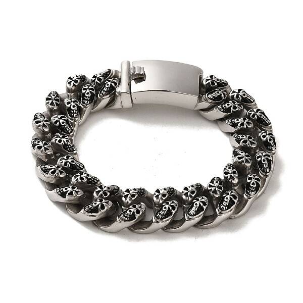 304 Stainless Steel Skull Cuban Link Chain Bracelets for Women Men