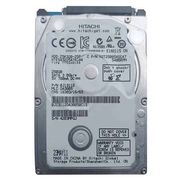 0J13112 HGST Travelstar Z5K320 Series 250GB 5400RPM SATA 3Gb/s 8MB Cache (512) 2.5-inch Hard Drive