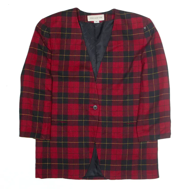 JONES NEW YORK Blazer Jacket Red 90s Check Womens M