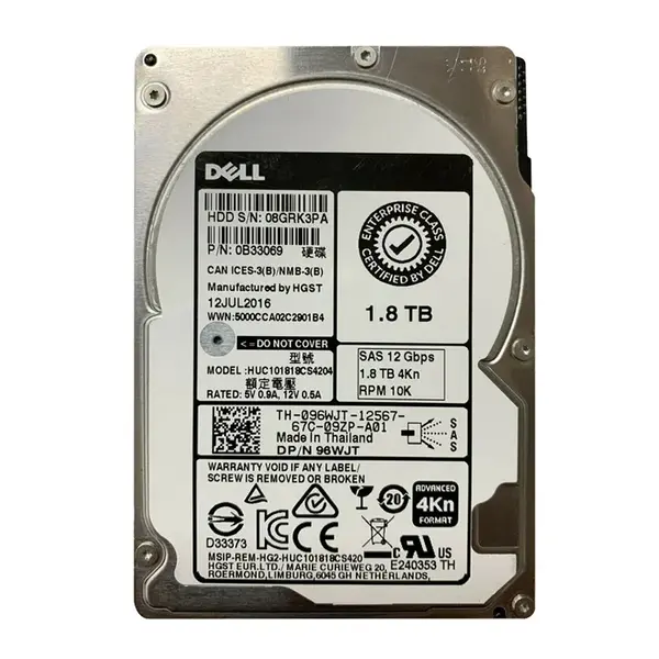 096WJT Dell 1.8TB 12Gb/s SAS 10000 2.5-inch 64MB Hard Drive
