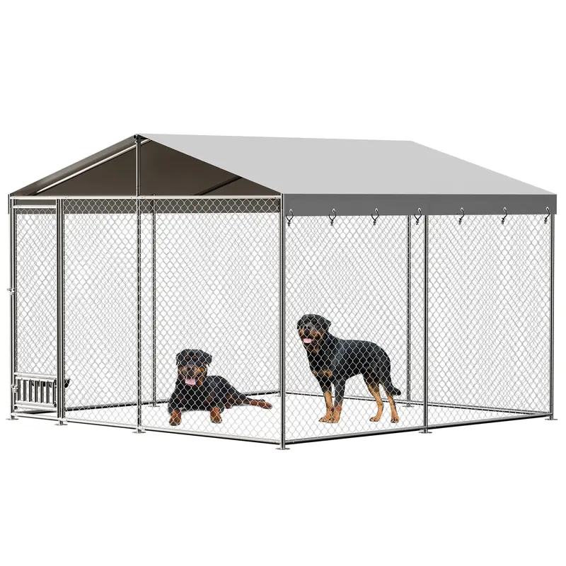Garvee Large Outdoor Dog Kennel, Heavy Duty Outside Pet Playpen with Waterproof & Anti-UV Cover Roof, Galvanized Iron Dog Cag...