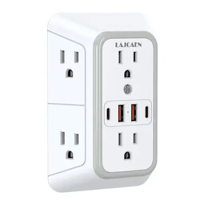 Multi Plug Outlet, USB Wall Charger, 6 Outlet Extender with 4 USB Charging Ports (2 USB C), Wall Plug Adapter Spaced for Home...