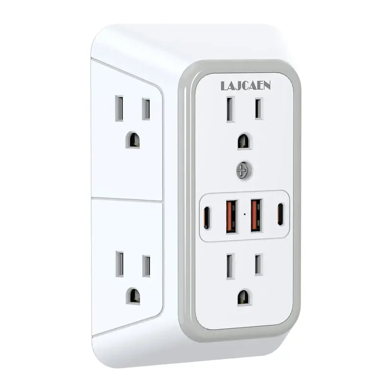 Multi Plug Outlet, USB Wall Charger, 6 Outlet Extender with 4 USB Charging Ports (2 USB C), Wall Plug Adapter Spaced for Home...
