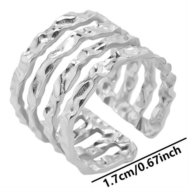 Multi-layer Stainless Steel Minimalist Open Cuff Ring for Unisex