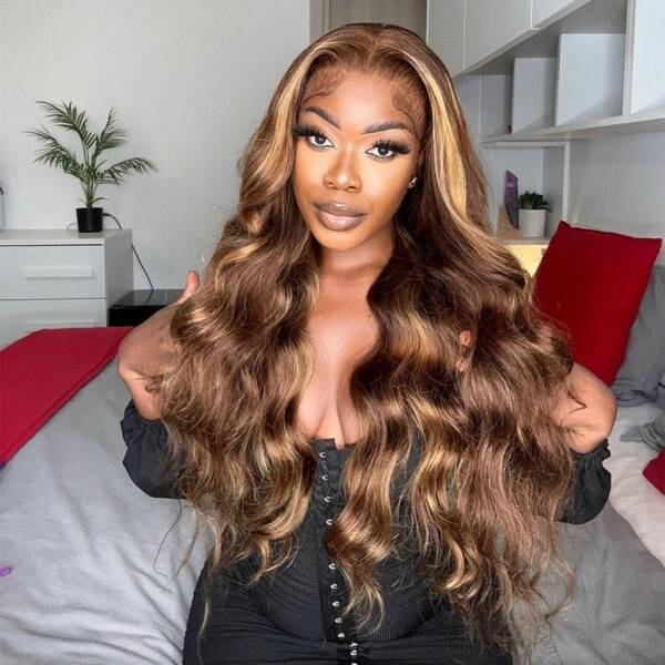 Brown Highlight Body Wave Wear Go 4x6 HD Lace Closure Wig 180% Pre