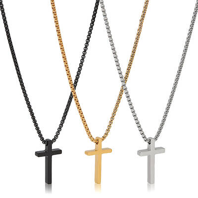 3Pcs 3 Colors Stainless Steel Cross Pendant Necklace with Box Chains