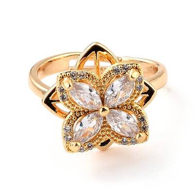 Flower Cubic Zirconia Rotatable Cuff Ring for Calming Worry Meditation