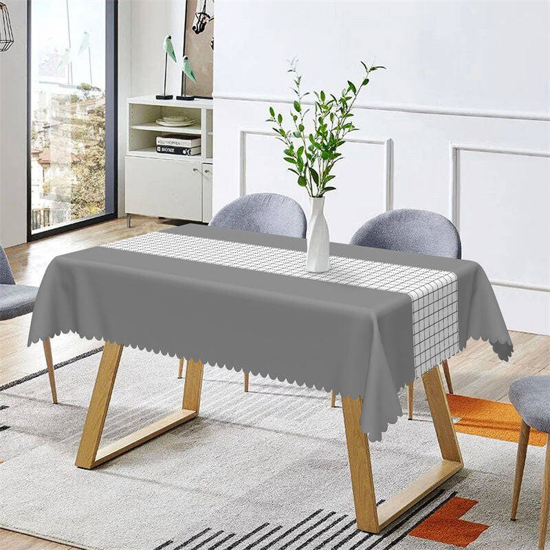 Modern Gray White Checkered Rectangle Tablecloth - Aperturee