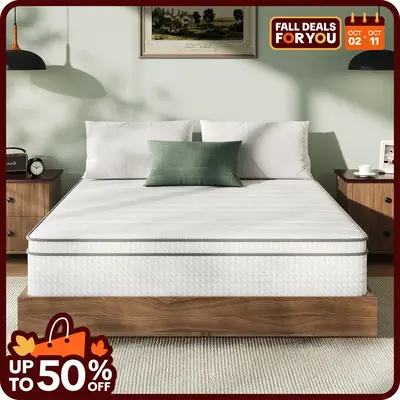 Fiberglass-Free Full/Queen/King Hybrid Mattress -6/8/10/12/14 Inch-Perfect Balance of Softness & Firmness: High-Quality Mattr...