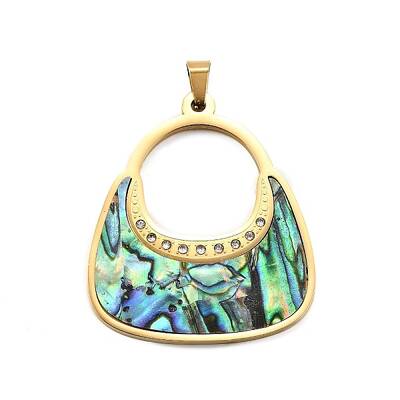 Bag Shape 304 Stainless Steel & Rhinestone & Paua Shell Pendants