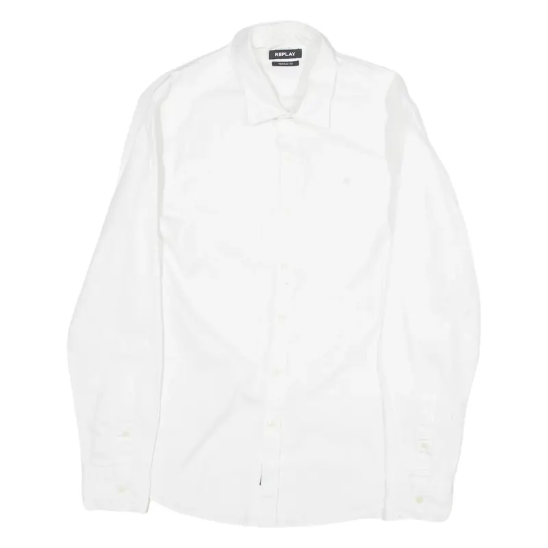 REPLAY Regular Fit Mens Plain Shirt White Long Sleeve M