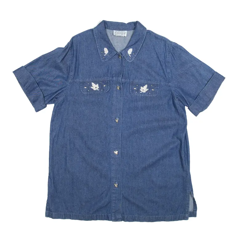 JACLYN SMITH SPORT Denim Shirt Blue Short Sleeve Womens M