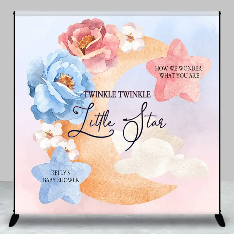 Twinkle Star Floral Moon Custom Baby Shower Backdrop - Aperturee