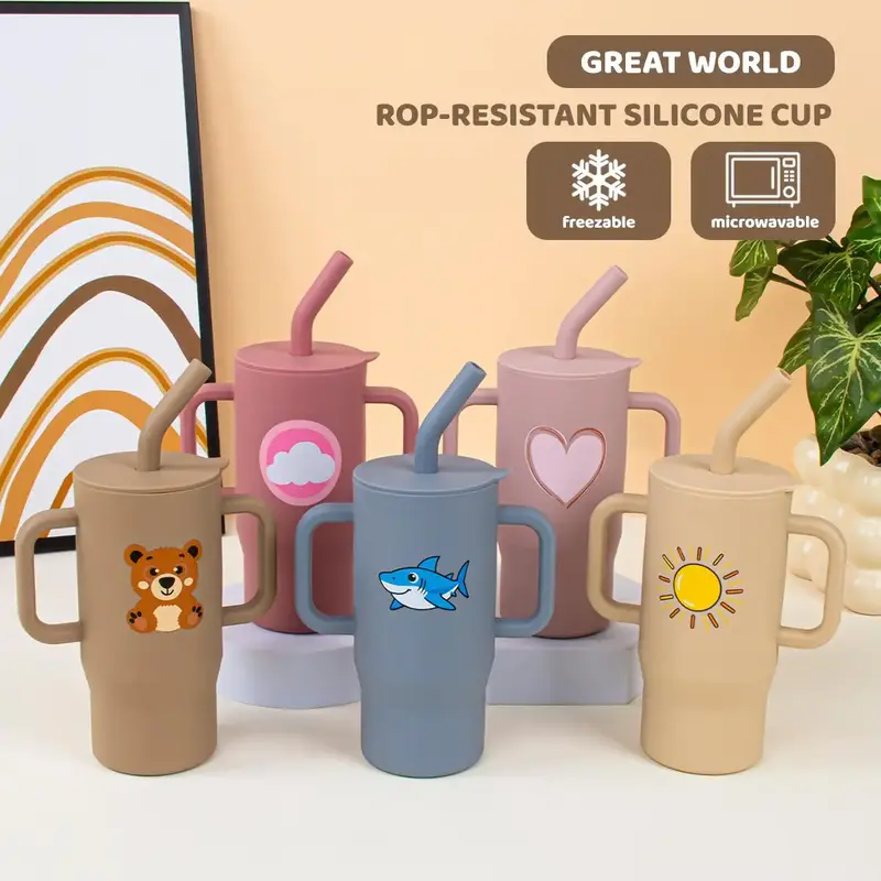VODVOB Printed Silicone Baby Cup – BPA-Free Spill-Proof Training Cup with Cute Designs & Handles for Toddlers
