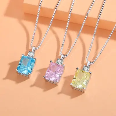 【New Customer】 925 Sterling Silver Necklace 3 Carat Emerald Cut Birthday Gift Mother's Day Gift Zirconia Pendant Exquisit...
